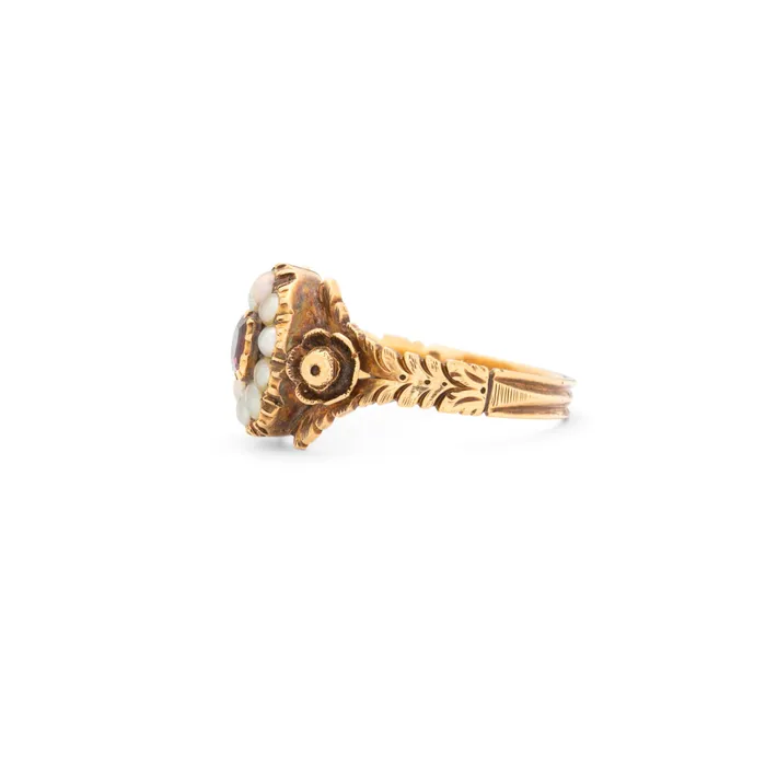 Antique Early Victorian Pearl Paste and 14K Gold Cluster Ring Rings