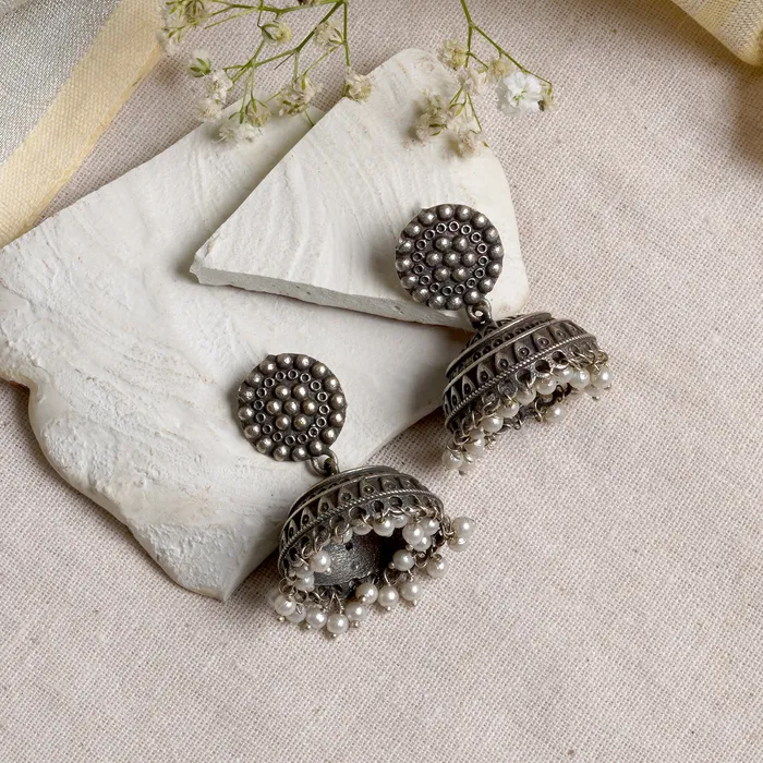 Earrings Teejh Teejh Zarna Silver Oxidised Jhumki Earrings