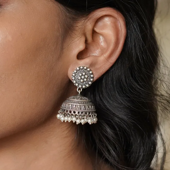 Earrings Teejh Teejh Zarna Silver Oxidised Jhumki Earrings Earrings Teejh Teejh Zarna Silver Oxidised Jhumki Earrings