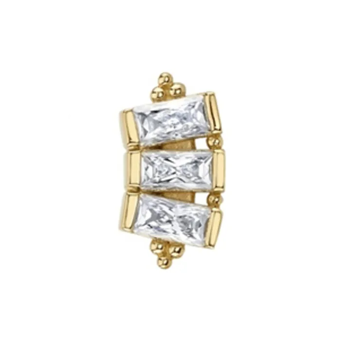 Necklaces Body Vision BVLA 3 Gem Baguette Panaraya Threaded End in Gold with White CZs