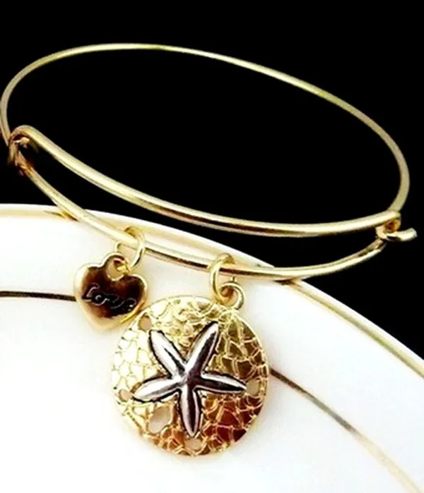 01 Bracelets B103 Antique Gold Silver Sand Dollar Charm Bracelet