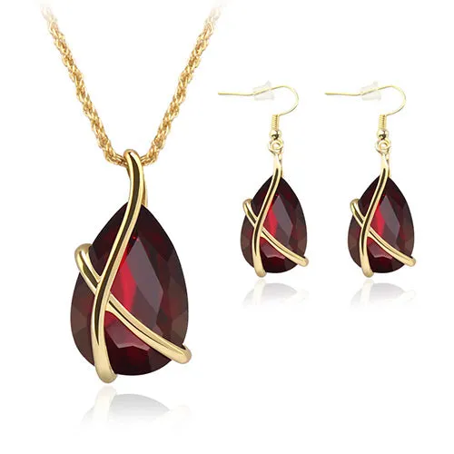 02 Earrings N1568 Gold Red Gemstone Necklace FREE Earrings