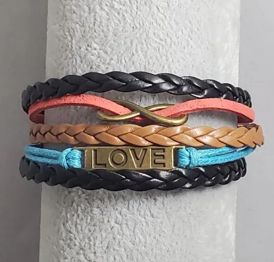 alice Bracelets B786 Black Red Blue Love Infinity Leather Layer Bracelet