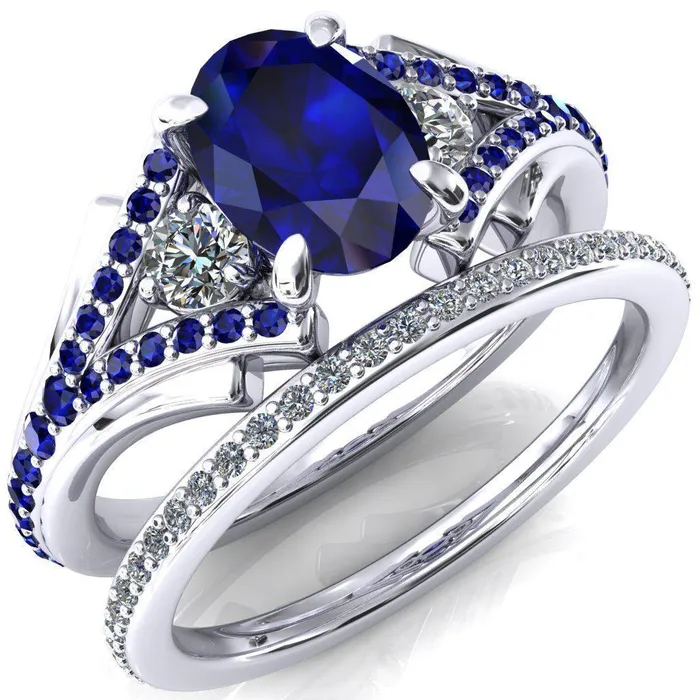 Arietis Oval Blue Sapphire Diamond Sides 34 Eternity Accent Blue Sapphire Ring Fire Brilliance Rings