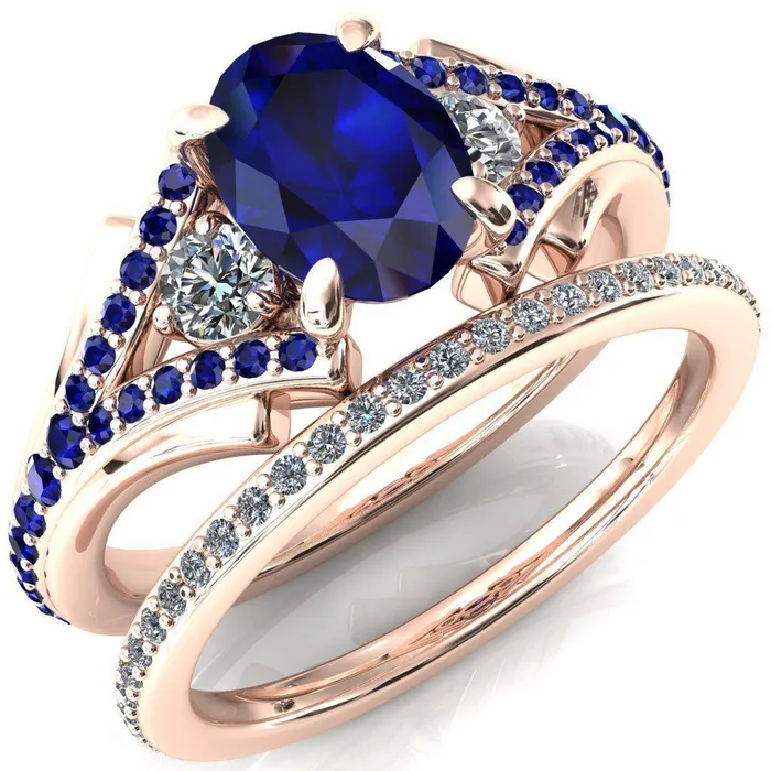 Arietis Oval Blue Sapphire Diamond Sides 34 Eternity Accent Blue Sapphire Ring Fire Brilliance Rings