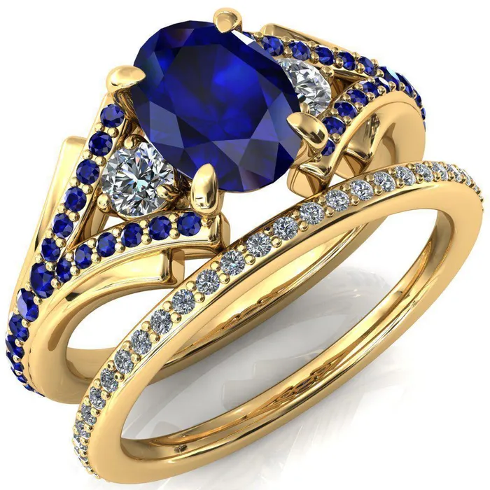 Arietis Oval Blue Sapphire Diamond Sides 34 Eternity Accent Blue Sapphire Ring Fire Brilliance Rings