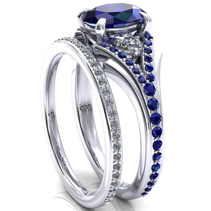 Arietis Oval Blue Sapphire Diamond Sides 34 Eternity Accent Blue Sapphire Ring Fire Brilliance Rings