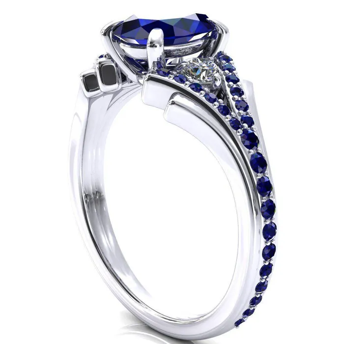 Arietis Oval Blue Sapphire Diamond Sides 34 Eternity Accent Blue Sapphire Ring Fire Brilliance Rings