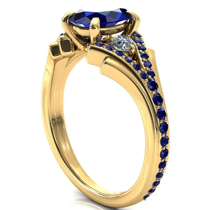 Arietis Oval Blue Sapphire Diamond Sides 34 Eternity Accent Blue Sapphire Ring Fire Brilliance Rings