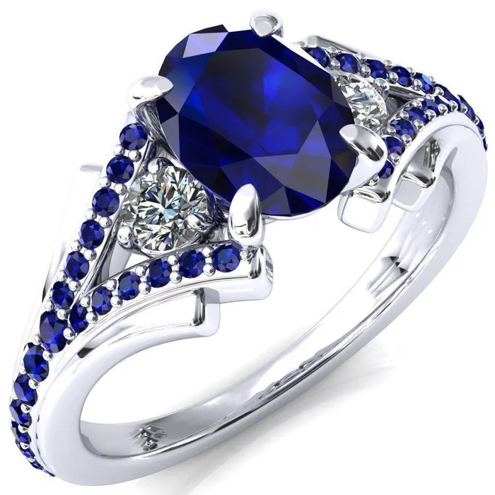 Arietis Oval Blue Sapphire Diamond Sides 34 Eternity Accent Blue Sapphire Ring Fire Brilliance Rings
