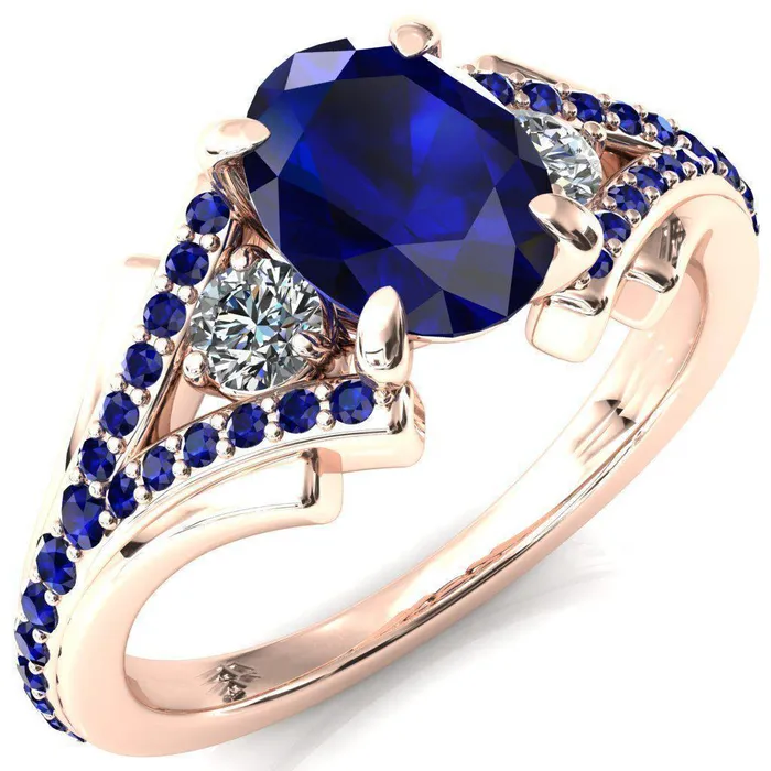 Arietis Oval Blue Sapphire Diamond Sides 34 Eternity Accent Blue Sapphire Ring Fire Brilliance Rings