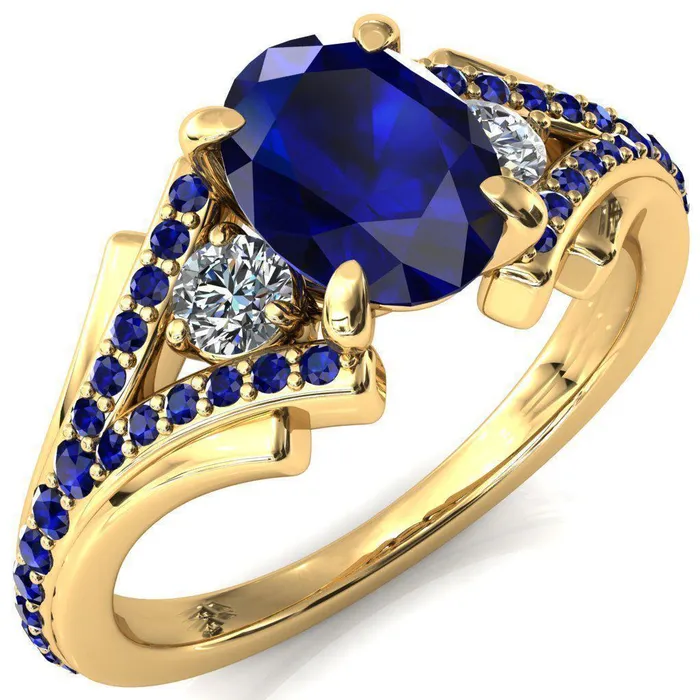 Arietis Oval Blue Sapphire Diamond Sides 34 Eternity Accent Blue Sapphire Ring Fire Brilliance Rings