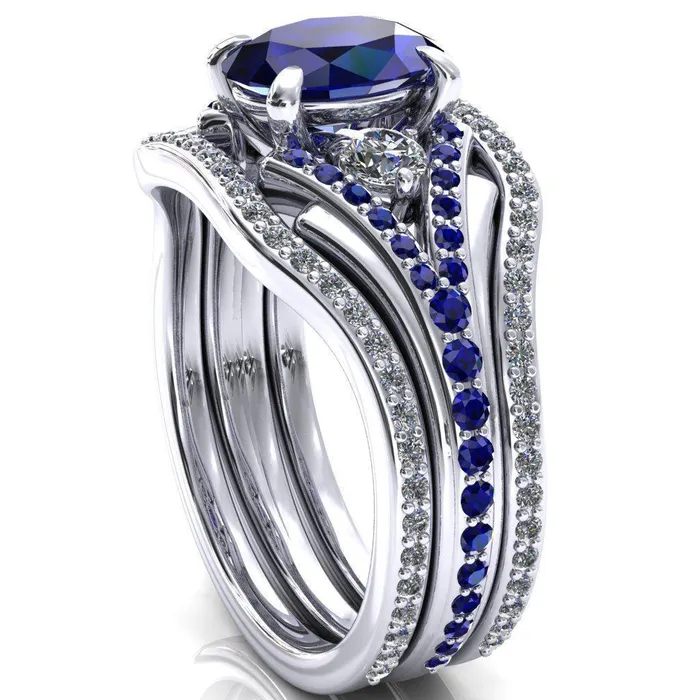 Arietis Oval Blue Sapphire Diamond Sides 34 Eternity Accent Blue Sapphire Ring Fire Brilliance Rings