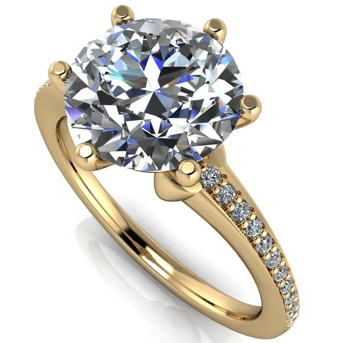 Fire Brilliance Rings Cailyn Round Center Stone Tall Peg Setting Diamond Shank Ring