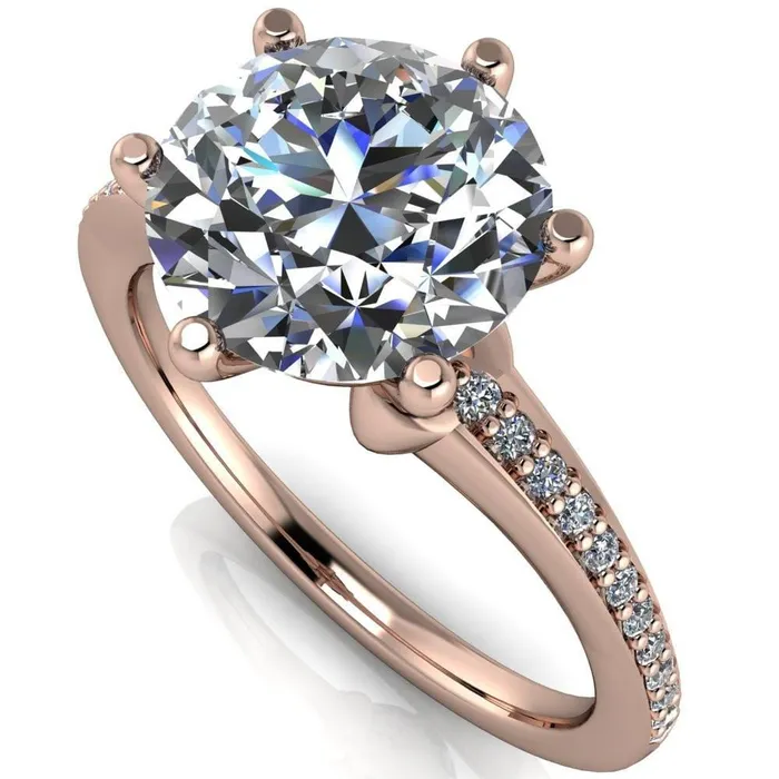Fire Brilliance Rings Cailyn Round Center Stone Tall Peg Setting Diamond Shank Ring