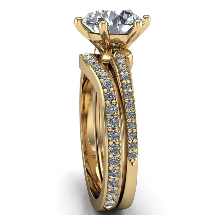 Fire Brilliance Rings Cailyn Round Center Stone Tall Peg Setting Diamond Shank Ring