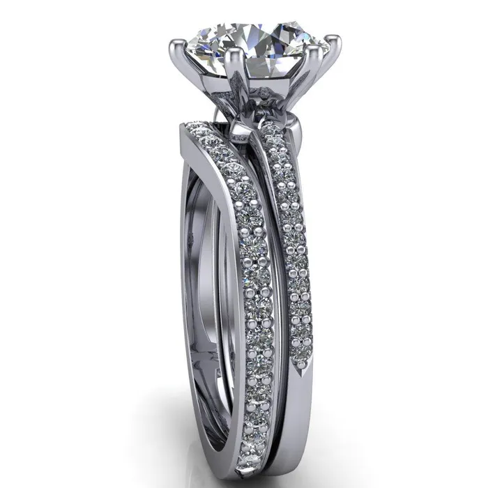 Fire Brilliance Rings Cailyn Round Center Stone Tall Peg Setting Diamond Shank Ring