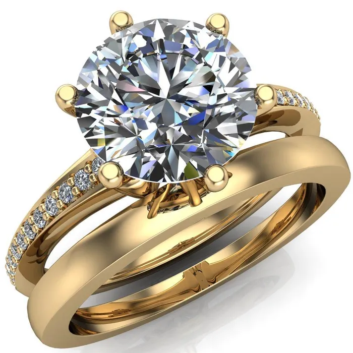 Fire Brilliance Rings Cailyn Round Center Stone Tall Peg Setting Diamond Shank Ring