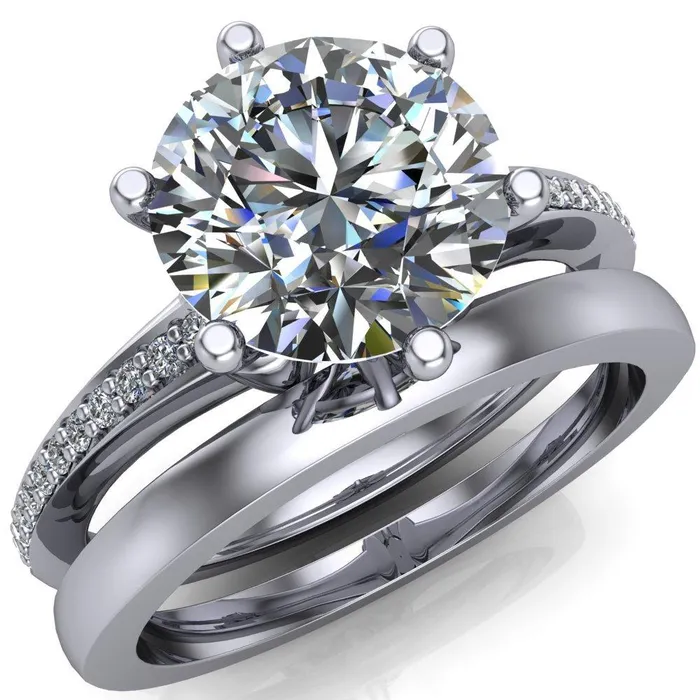Fire Brilliance Rings Cailyn Round Center Stone Tall Peg Setting Diamond Shank Ring