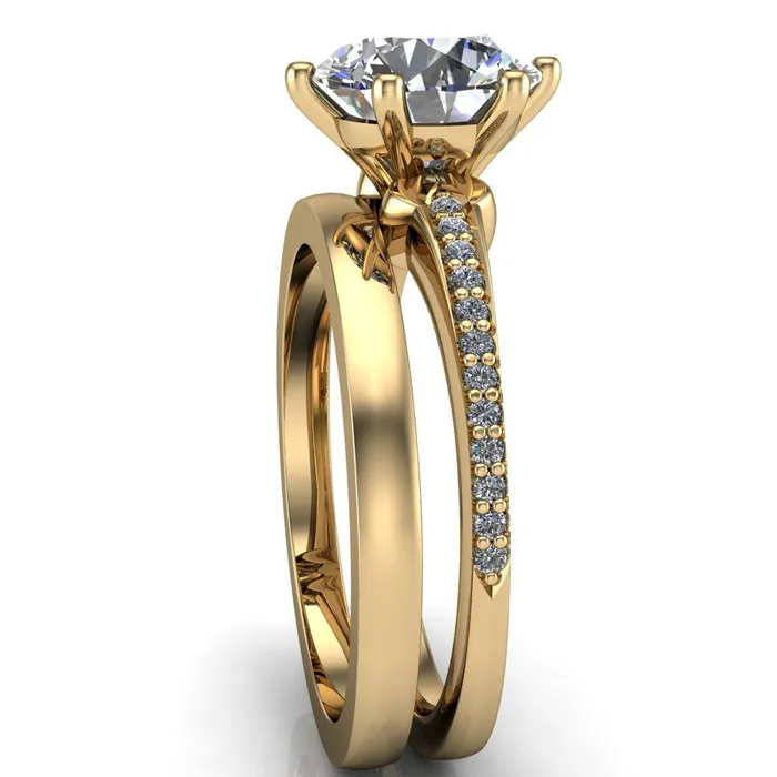 Fire Brilliance Rings Cailyn Round Center Stone Tall Peg Setting Diamond Shank Ring