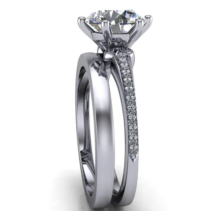 Fire Brilliance Rings Cailyn Round Center Stone Tall Peg Setting Diamond Shank Ring