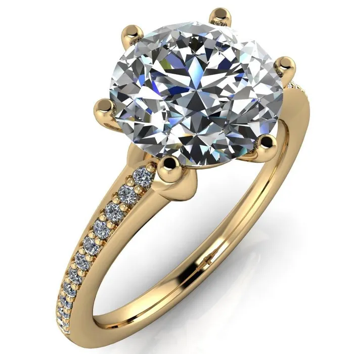 Fire Brilliance Rings Cailyn Round Center Stone Tall Peg Setting Diamond Shank Ring