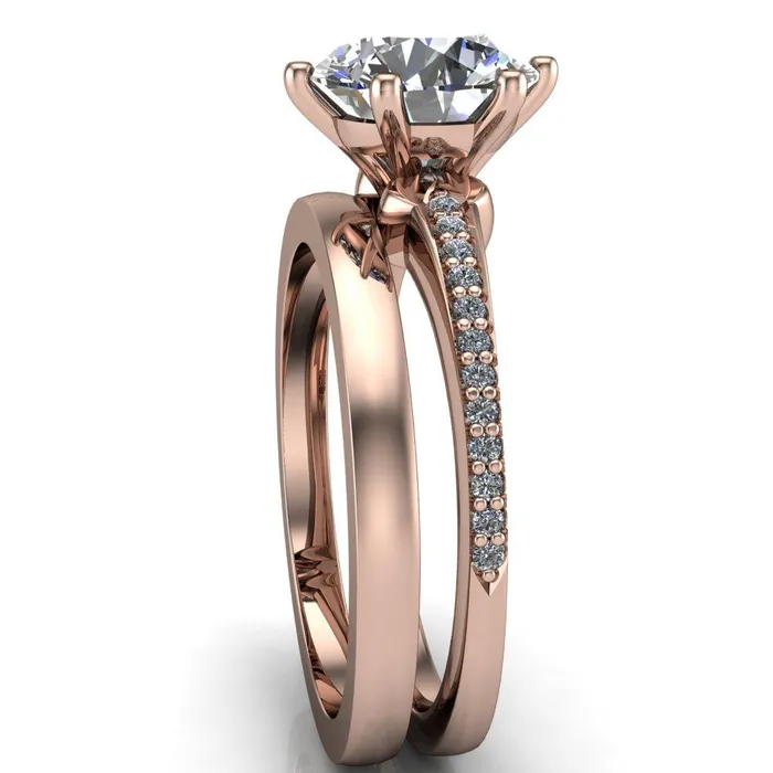 Fire Brilliance Rings Cailyn Round Center Stone Tall Peg Setting Diamond Shank Ring