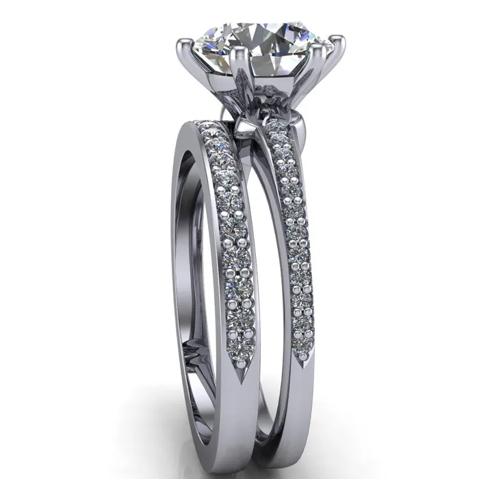 Fire Brilliance Rings Cailyn Round Center Stone Tall Peg Setting Diamond Shank Ring