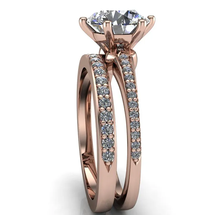 Fire Brilliance Rings Cailyn Round Center Stone Tall Peg Setting Diamond Shank Ring