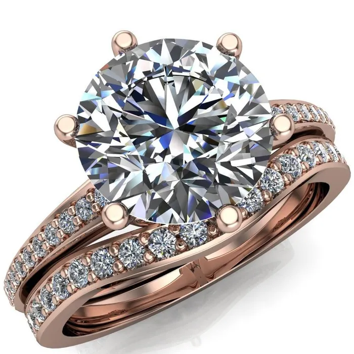 Fire Brilliance Rings Cailyn Round Center Stone Tall Peg Setting Diamond Shank Ring