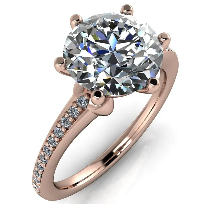 Fire Brilliance Rings Cailyn Round Center Stone Tall Peg Setting Diamond Shank Ring