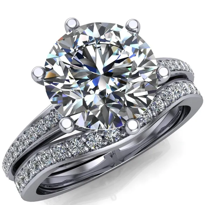Fire Brilliance Rings Cailyn Round Center Stone Tall Peg Setting Diamond Shank Ring