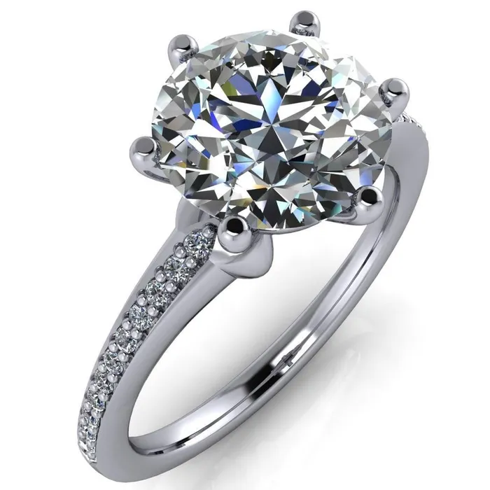 Fire Brilliance Rings Cailyn Round Center Stone Tall Peg Setting Diamond Shank Ring