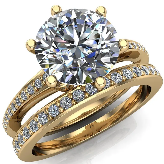 Fire Brilliance Rings Cailyn Round Center Stone Tall Peg Setting Diamond Shank Ring