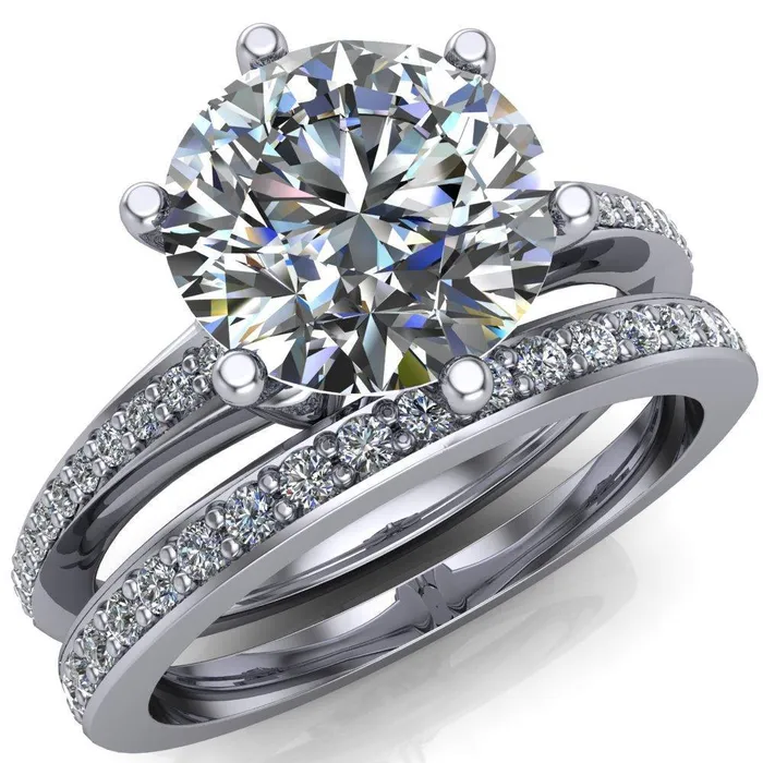 Fire Brilliance Rings Cailyn Round Center Stone Tall Peg Setting Diamond Shank Ring