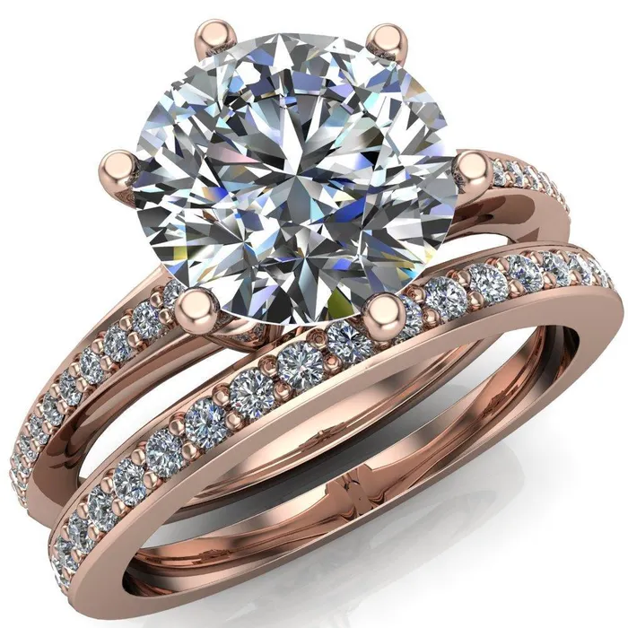 Fire Brilliance Rings Cailyn Round Center Stone Tall Peg Setting Diamond Shank Ring