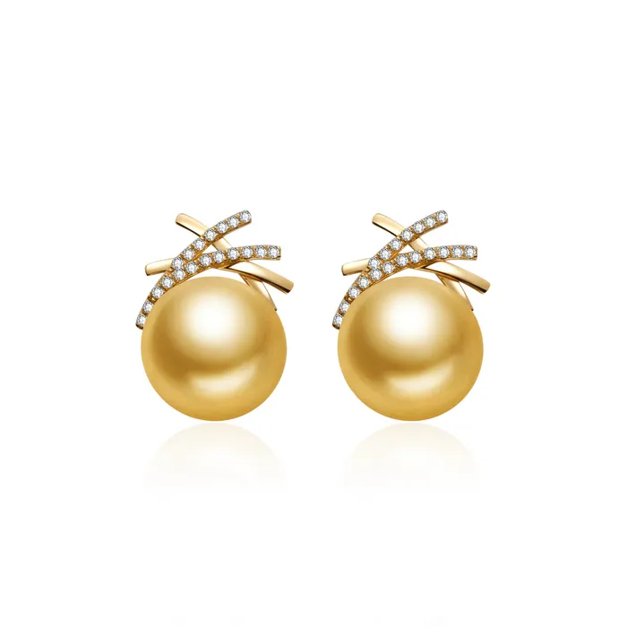 Pearly Lustre Earrings 18K Solid Gold South Sea Golden Pearl Earring KE00225
