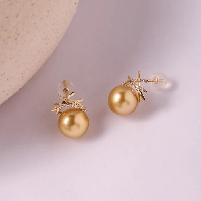 Pearly Lustre Earrings 18K Solid Gold South Sea Golden Pearl Earring KE00225