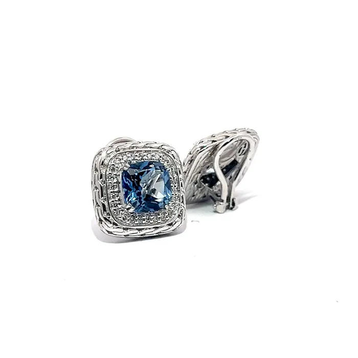 PreOwned John Hardy Mystic Blue Topaz and Diamond Batu Mata ClipOn Earrings John Hardy Earrings PreOwned John Hardy Mystic Blue Topaz and Diamond Batu Mata ClipOn Earrings John Hardy Earrings