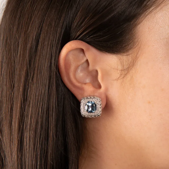 PreOwned John Hardy Mystic Blue Topaz and Diamond Batu Mata ClipOn Earrings John Hardy Earrings