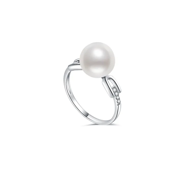 Rings 18K Diamond Australian White South Sea Pearl Ring KR00055 Pearly Lustre
