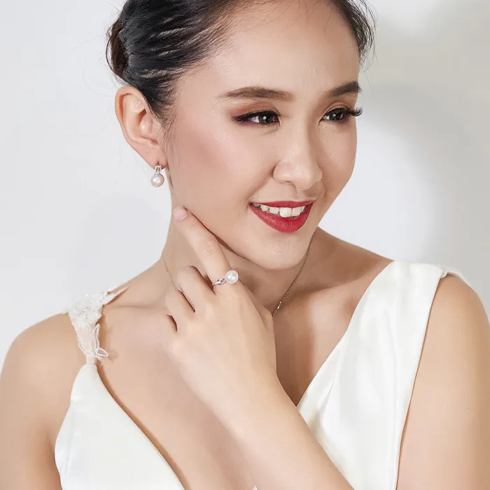 Rings 18K Diamond Australian White South Sea Pearl Ring KR00055 Pearly Lustre