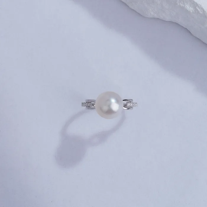 Rings 18K Diamond Australian White South Sea Pearl Ring KR00055 Pearly Lustre