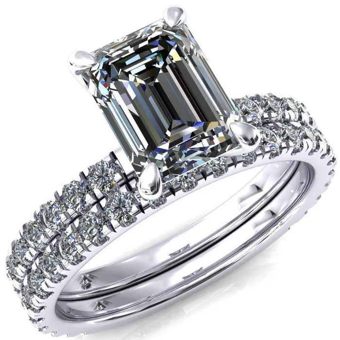 Rings Alessi Emerald Moissanite 4 Claw Prong 34 Micro Pave Engagement Ring Fire Brilliance Rings Alessi Emerald Moissanite 4 Claw Prong 34 Micro Pave Engagement Ring Fire Brilliance