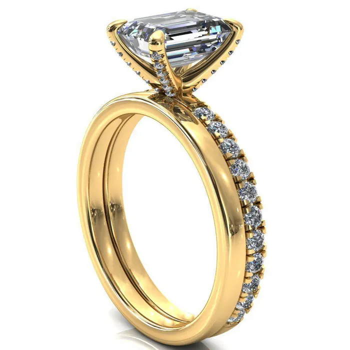Rings Alessi Emerald Moissanite 4 Claw Prong 34 Micro Pave Engagement Ring Fire Brilliance 