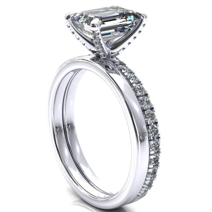 Rings Alessi Emerald Moissanite 4 Claw Prong 34 Micro Pave Engagement Ring Fire Brilliance 