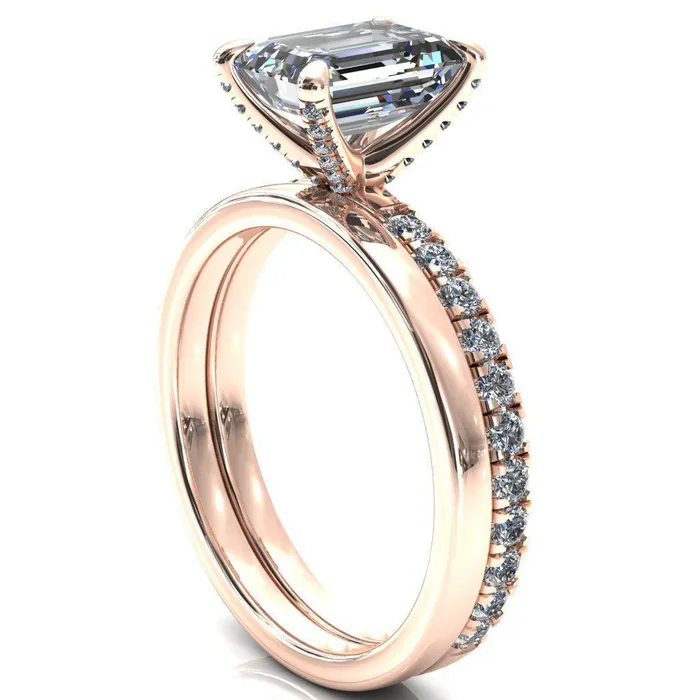 Rings Alessi Emerald Moissanite 4 Claw Prong 34 Micro Pave Engagement Ring Fire Brilliance 