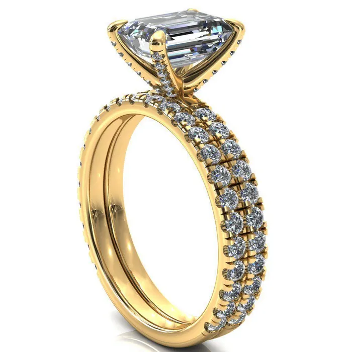 Rings Alessi Emerald Moissanite 4 Claw Prong 34 Micro Pave Engagement Ring Fire Brilliance 