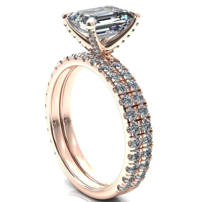 Rings Alessi Emerald Moissanite 4 Claw Prong 34 Micro Pave Engagement Ring Fire Brilliance 
