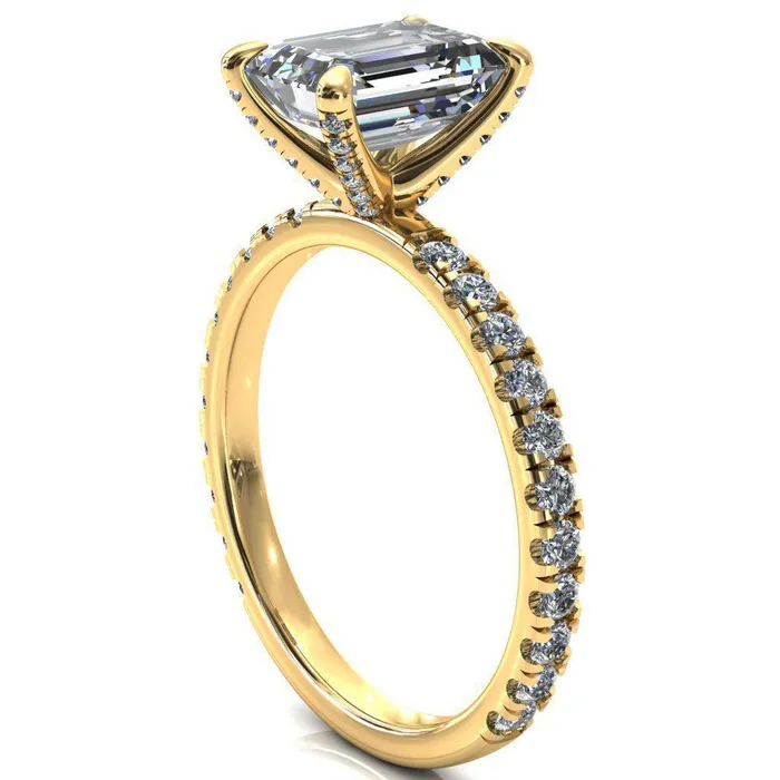 Rings Alessi Emerald Moissanite 4 Claw Prong 34 Micro Pave Engagement Ring Fire Brilliance 